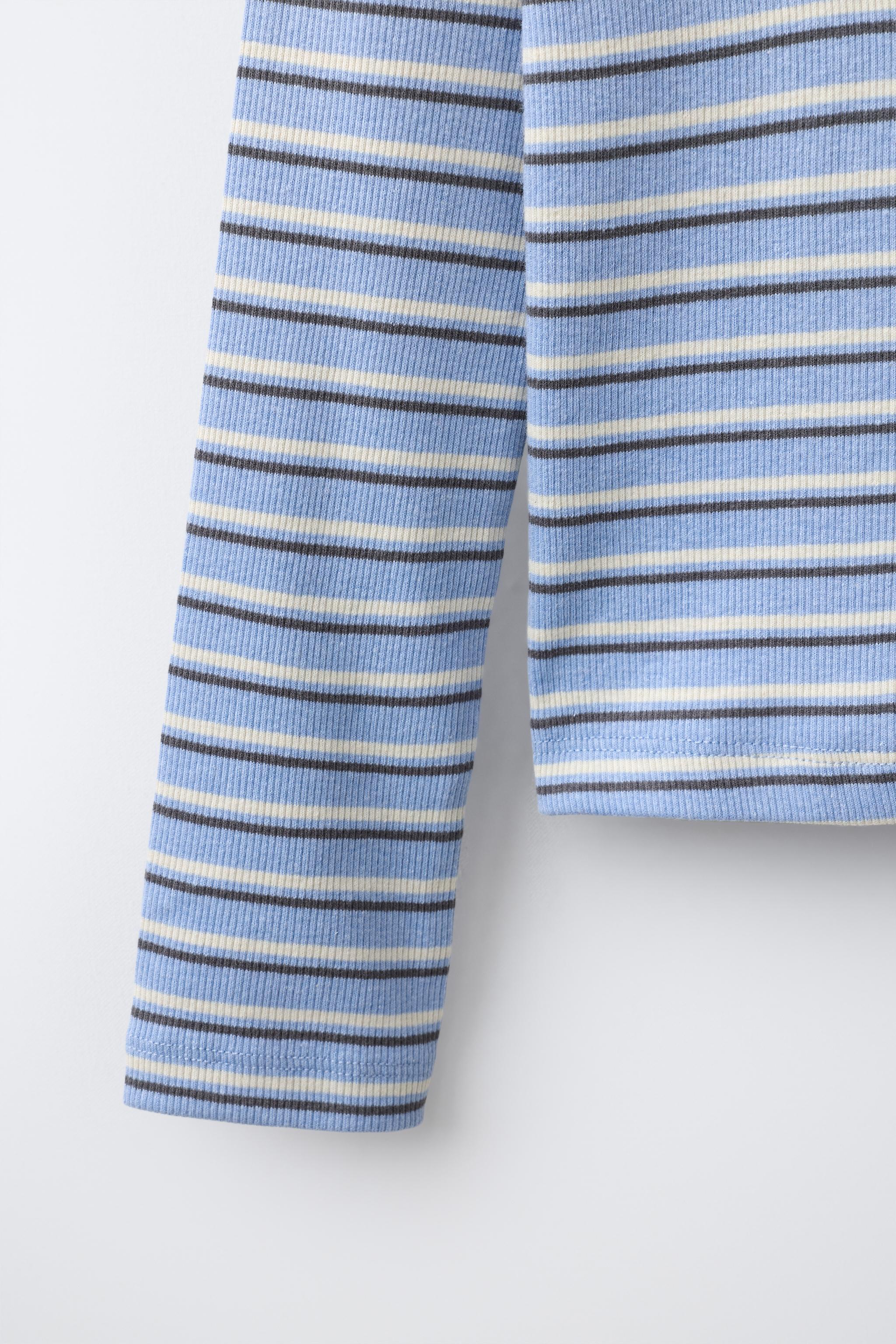 STRIPED RIBBED V-NECK T-SHIRT